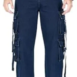 mq denim Men's Loose fit Mid Rise Dark Blue, Baggy Cargo Jeans Trendy and Stylish for Everyday wear.-picture-36