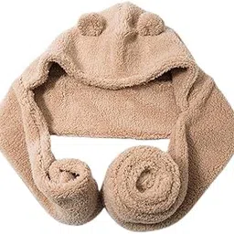 myaddiction Women Fashion Hat Scarf Set Winter Warm Casual Cute Bear Ear Hat Long Scarf Beige-picture-20