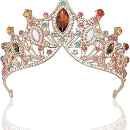 syga Crown Queen Rose Flower Tiaras Princess Hair Jewelry Headbands for Party Engagement Wedding (Crown-Colorful) image 1