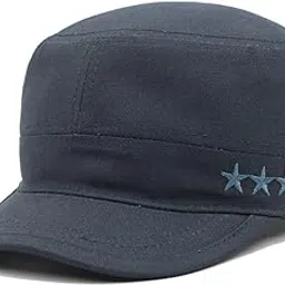 jazaa |AZ| Fashionable Solid Color Unisex Fitted Army Military Cadet Cap (Blue)-picture-15
