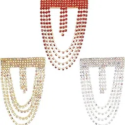 FASHIONS Trendy Multicolor Crystal Rhinestone Brooch Hanging Chain Suit Sherwani Coat Blazer lapel Pin Badge Suit Brooches Pins For Men Boys(Combo Pack Of 3PCS)-image-37