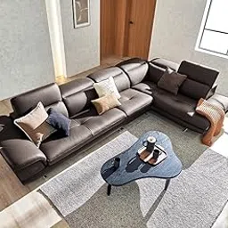Fabrique Richard lshape Corner 6 Seater Diligent Leatherette Dark Brown Sofa Set | Moveable Headrest | Comfortable Furniture for Home Office & Living Room | Easy to Move | Stainless Steel Legs (LHS)-picture-28