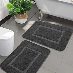 Saral Home - Good Morning Mat, Soft, Anti-Skid, Washable, Water Absorbent, Quick Drying, All time usable Bathmat/Doormat/Runner. Slip-Resistant Backing for Everyday Safety 2PC,(DK.Grey. 40X60 CM)-image-3