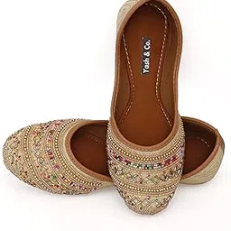 yash & co. Women's Multicolor Beaded & Embellished Punjabi Jutti – Handcrafted Traditional Ethnic Mojari Flats-picture-31