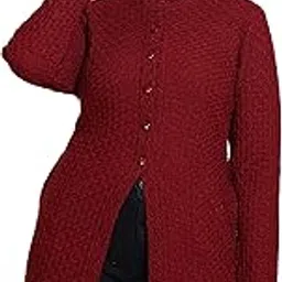 Woollen Women's Long Cardigan(8373MaroonXL)-image-38