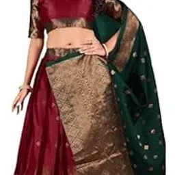 isara Women's kanjivarm Soft Banarasi Unstiched Lehenga Choli Fabric (AM-MAHENDI_MAROON)-picture-36