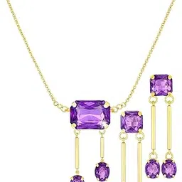 Digital Innovation Hub Women’s Gold-Plated Purple Crystal Jewellery Set | Elegant Long Drop Earrings & Pendant Necklace for Wedding, Party & Festive Gifting (Lightweight & Skin-Friendly)-picture-31