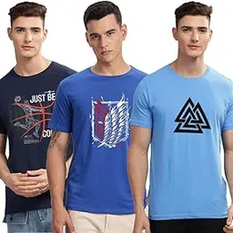 adro 100% Cotton Lycra Tshirts for Men Combo Pack of 3 | Regular Fit | Printed T Shirt | Round Neck Half Sleeve| Mens Tshirts-picture-37