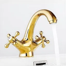 24x7 eMall Gold Faucet Tap Mixer Hot and Cold Water Traditional Collection Zinc Heavy Knob Basin Mixer 6 inches with Connector Pipes and Ceramic Cartridge-image-66