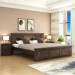 Amazon Brand - Solimo Solid Sheesham Wood Kuber King Size Bed Without Storage + 2 Bedside | Wooden King Size Cot Bed | Double Bed with 2 Bedside Furniture for Bedroom (Walnut Finish)-picture-17