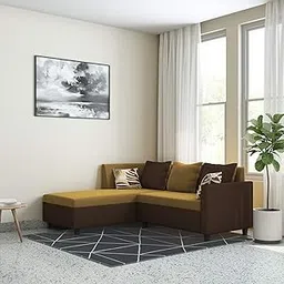 Amazon Brand - Solimo Lunaria Fabric 5 Seater RHS L Shape Sofa (Beige & Brown) image 1