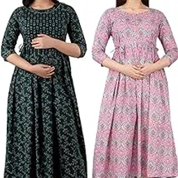 mangla kurti Women's Cotton Printed Maternity Gown Feeding Nighty A-line Maternity Dress Kurti Gown for Women (Po2-Gown-006)-picture-10