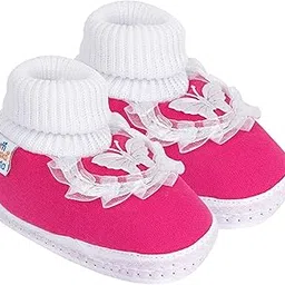 neska moda Baby Boys & Girls Frill Butterfly Rani Booties for 0 to 12 Months Infants Light Pink image 1