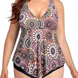 holipick Plus Size Two Piece Swimsuits High Waisted Bathing Suits for Women Tummy Control Halter Tankini Top with Bottoms-picture-24