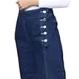 Women Side Button Loose Fit Denim Jeans for Girl's Drk Blue09-image-98