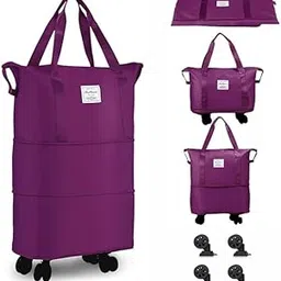 desi virasat 2 Layer Nylon Duffle Bags/Convertible Travel Luggage with Wheels/Waterproof Traveling Bag for Clothes/Foldable - Extendable Duffle Luggages for Men and Women (Dark Purple) image 1