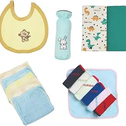 Fash-N-Vibe Light Blue Newborn Baby Starter Kit with Bib Bottle Cover Wrapping Sheets Nappies Napkin Set 0 to 3 Months Ideal for Travel Gifting Festive or Home Use_31-picture-17