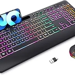 Wireless Keyboard and Mouse Combo - Dual System RGB Backlit Mouse and Keyboard,2.4G Rechargeable,Full-Sized Ergonomic Silent Design with Phone Holder for Windows Mac PC Laptop (Black-V2)-picture-49