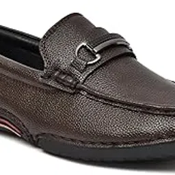 rosso bruno Men's Black Casual Loafers | Synthetic Slip-On Shoes with Metal Accent | Stylish Round Toe Loafers for Office, Party & All Ocassions-picture-36