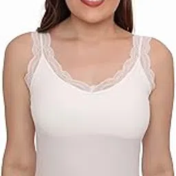 plumbury Women's Padded Seamless Lace Trim Relaxed Fit Camisole/Inner, Removable Pads-picture-56