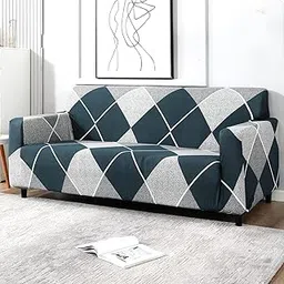 B BESTILO Universal 4 Seater Sofa Cover Big Elasticity Slipcover for Couch Protector Stretchable Four Seater Sofa Cover 220 GSM Sofa Slipcover (Blue Rhombus, 270-300cm) image 1
