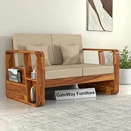 GateWay Furniture Sheesham Wooden 2 Seater Sofa Set - Two Seater Sofas with Side Pocket Storage - Wooden Sofa 2 Seater for Living Room Home & Office Furniture Decor (Design 18)-picture-33