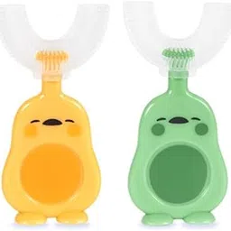 Chinmay Kids Training U Shaped Toothbrush For 360 Degree Mouth-Cleaning For Kids, Pack of 2, Yellow Green-picture-57