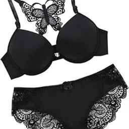 maurnee Women's Butterfly Front Closure Underwire Bra Beauty Back Lace Panties Lace Bra and Panty Set, 5 Colours Available, Push-Up Style with Decorative Back image 1