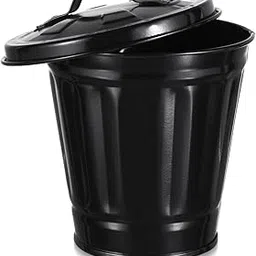 MAGICLULU Mini Galvanized Trash Can Metal Bucket with Lid Tabletop Small Wastebasket Tiny Rubbish Bin Flower Pot Cute Pen Cup Holder for Makeup Brush Coin Black-picture-23