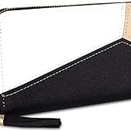 PU Women Zipper Wallet with Multi Pocket Card Holder, Long Clutch Coin Purse for Girls (Black)-image-11