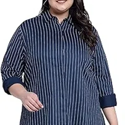 indietoga Women's Plus Size Longline Stripe Cotton Casual Formal Shirt (2XL to 7XL)-picture-33