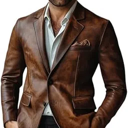 chava Leather Men's Premium Brown Leather Blazer, Classic Fit, Two-Button Suit Jacket with Pocket Square-picture-25