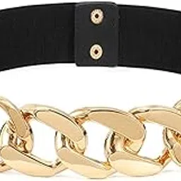zibuyu Black Wide Elastic Belt with Interlocking Golden Buckle for Dress- 60-80cm Length for women and Girls-picture-46