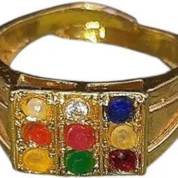 Unisex Multi-Color Stone Brass Ring for Men & Women | Adjustable Size Finger Ring | Traditional Style Gold Tone Band-picture-54