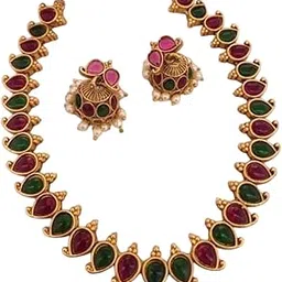 shree laxmi creation SHREE LAXMI CREATIONGolden Necklace Set with Matching Earrings for Women |Ethnic Jewelry forTraditional & Festive Occasions Multi-picture-15