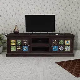 Wooden TV Unit for Living Room | Solid Wood TV Cabinet for Bedroom Hall | TV Stand Table with Door & Shelf Storage Sideboard Cabinet (Walnut) image 1