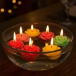 Rainbow Furnishings Floating Rose Candles – 8 Pieces Set | Decorative Wax Candles with Glitter | Ideal for Bowl Decor, Weddings, Festivals, Diwali, Spa Multicolor-picture-31