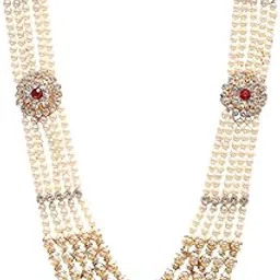 Handmade Pearl Stone & Studded AD(American Diamond) Necklace Jewellery For Men/Groom For Wedding(Dhula Mala/Kantha Haar) Or Special Occasions 7887-image-8