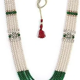 oomph Jewellery Green Beads & Pearl Necklace Jewellery for Groom - Four Line Dulha Moti Mala - Haar for Men (DPN134_Z)- For Men & Boys Stylish Latest-picture-52