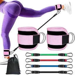 Ankle Resistance Bands Set with Cuffs, 4 Resistance Levels, Pink Straps with Storage Bag-picture-22