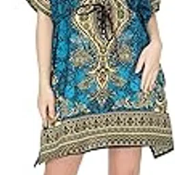 ukal Women's Viscose Paisley Knee Length Sleepwear Beach Gown Nighty Dress Maxi Short Kaftan, Free Size-picture-17