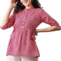 Vivan Enterprises Women’s Cotton Floral Printed Tunic Top | Button-Front Short Kurti Shirt with Drawstring Waist | Stylish Regular Fit Cotton Top for Girls | Casual & Office Wear-picture-69