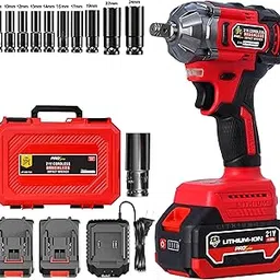 JPT COMBO PRO SERIES 350NM 21V CORDLESS IMPACT WRENCH WITH 2 BATTERIES AND 10 PCS DEEP IMPACT SOCKET SET 1/2" (8MM TO 24MM) (With 12 Months Motor Warranty)-image-0