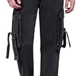 Kagad Jeans Mens Regular Fit Charcoal Black Cargo Jeans - Style Code KGDCRG-403070-picture-45