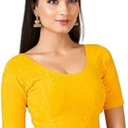 Round Neck Dobby Cotton Lycra Stretchable Elbow Sleeve Readymade Saree Blouse for Women Stylish(Blouse_Lycra_All)-image-7