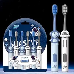 6Pcs Set Soft Toothbrush For Children Astronaut And Space Theme Small Head Toothbrush For Kids Manual Cleaning Toothbrush For Gum Protection Suitable For Ages 2-8 (Blue & White)-picture-15