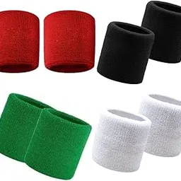 Sweksha Creations Wrist Band for Men & Women 3 Inch - Wrist Sweat Band 4 Pairs(Black,White,Red,Green)-picture-17
