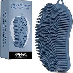 Hygienic Silicone Body Scrubber | Back Scrubber for Shower | 2-Sided Exfoliating Bath Brush | Gentle Massager for Sensitive Skin, Loofah Replacement (Blue)-picture-50