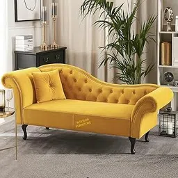 INTERIOR FURNITURE Velvet Chesterfield Love seat Couch for Your Loving Space, Bedroom, Hallways (Yellow)-picture-14