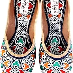mojich Women's Anarkali Embroidery Work Traditional Jutti | Casual Flat Stylish Mojari | Ethnic Footwear for Girls(Black)-picture-54